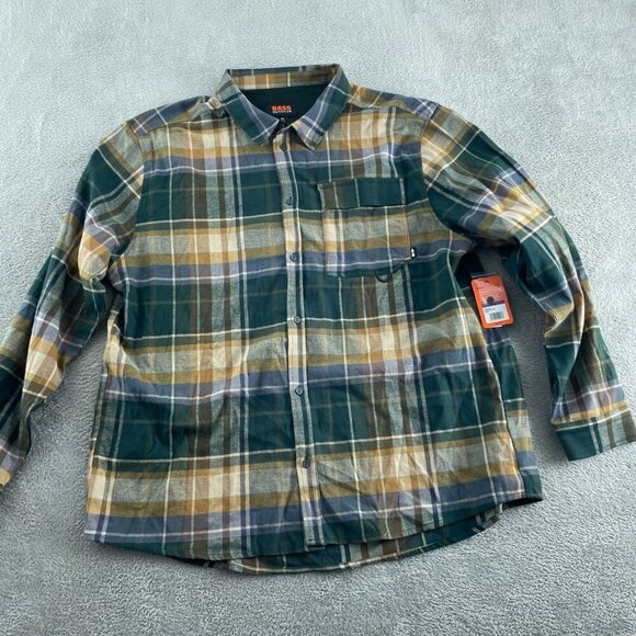 Bass Outdoor Mens XXL Rubber Plaid Stretch Flannel Shirt Long Sleeve NWT 4467 - Picture 1 of 10